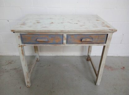 Mesa escritorio vintage blanca y azul Meses001