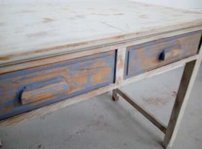 Mesa escritorio vintage blanca y azul Meses001