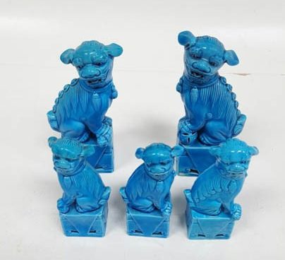 Figuras leones chinos azules