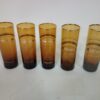 Vaso de tubo ámbar años 60 con decoración rayas doradas