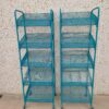 Soporte metal azul cestos rejilla con ruedas - Imagen 2