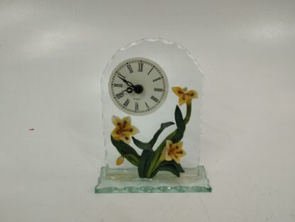 Reloj mesa cristal con flor