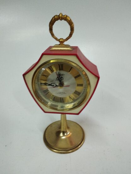 Reloj mesa rojo y beige vintage - Imagen 2