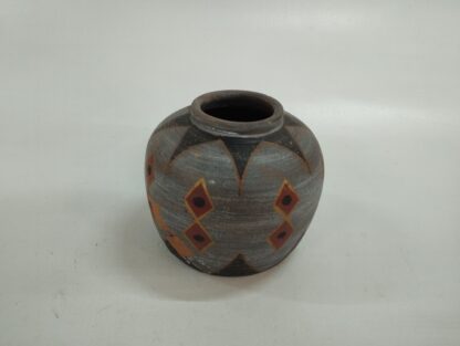 Jarrón vasija barro gris con rombos marrones