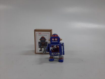 Robot azul y rojo de cuerda