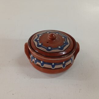 Cazuela barro dibujo azul y blanco