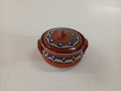 Cazuela barro dibujo azul y blanco