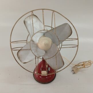 Ventilador vintage de mesa rojo y beige